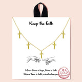 91925, "KEEP THE FAITH" GOLD DIPPED, DAINTY CROSS CHARM NECKLACE, RELIGIOUS