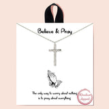 91927, "BELIEVE & PRAY" GOLD DIPPED, CROSS PENDANT NECKLACE, RELIGIOUS