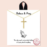 91927, "BELIEVE & PRAY" GOLD DIPPED, CROSS PENDANT NECKLACE, RELIGIOUS