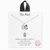 91934, WHITE GOLD DIPPED, BEE KIND, DAINTY ENGRAVED BEE PENDANT NECKLACE