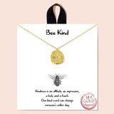 91934, WHITE GOLD DIPPED, BEE KIND, DAINTY ENGRAVED BEE PENDANT NECKLACE