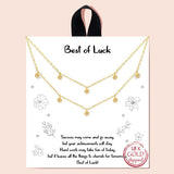 91935, "BEST OF LUCK" GOLD DIPPED, DAINTY CHARM DOUBLE LAYERED NECKLACE