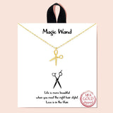 91936, "MAGIC WAND" GOLD DIPPED, DAINTY SCISSORS CUBIC ZIRCONIA CHARM PENDANT NECKLACE