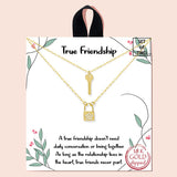 91977, "TRUE FRIENDSHIP" GOLD DIPPED, DAINTY KEY & LOCK CHARM NECKLACE
