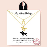 91978, "FLY WITHOUT WINGS" GOLD DIPPED, DAINTY HORSE & HORSESHOE CHARM NECKLACE