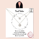 91979, "SOUL SISTER" WHITE GOLD DIPPED, DAINTY BUTTERFLY & SUNFLOWER CHARM NECKLACE