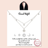 91981, "GOOD NIGHT" GOLD DIPPED, DAINTY CUBIC ZIRCONIA CHARM LAYERED NECKLACE
