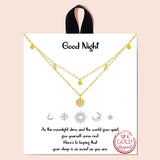 91981, "GOOD NIGHT" GOLD DIPPED, DAINTY CUBIC ZIRCONIA CHARM LAYERED NECKLACE