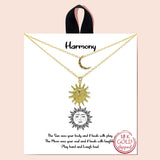 91983, "HARMONY" GOLD DIPPED, DAINTY SUN & CRESCENT MOON CHARM LAYERED NECKLACE