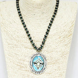 Western Steer Head Glass Bubble Pendant Navajo Bead Necklace