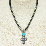 91999, WESTERN CROSS WITH NAVAJO BEAD NECKLACE