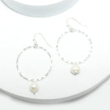 92007, HAMMERED ROUND METAL WITH FRESHWATER PEARL DANGLE EARRING