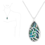 Ocean Wave Cutout with Abalone Teardrop Shell Pendant Necklace