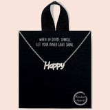 92059, GOLD DIPPED, "HAPPY" DAINTY PAVE CUBIC ZIRCONIA NECKLACE