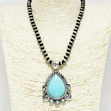Western Turquoise Stone with Navajo Bead Necklace