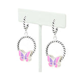 92071, GARDEN BUTTERFLY EPOXY TWISTED WIRE ROUND DANGLE EARRING