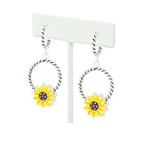 92071, SUNFLOWER EPOXY TWISTED WIRE ROUND DANGLE EARRING
