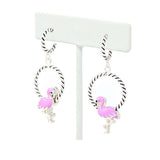 Tropical Flamingo Epoxy Twisted Wire Round Dangle Earring