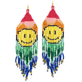 92081, SMILE HAPPY FACE SEED BEAD FRINGE EARRING
