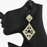 92097, BAGUETTE CUBIC ZIRCONIA & PAVE RHINESTONE EARRING, WEDDING, BRIDAL, PROM