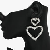 92102, HEART PAVE RHINESTONE EARRING, WEDDING, BRIDAL, PROM