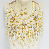 92108, PEARL CLUSTER DROP WITH RHINESTONE FIREBALL STATEMENT NECKLACE