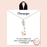 92127, GOLD DIPPED, "CHAMPAGNE" DAINTY WINE GLASS CUBIC ZIRCONIA NECKLACE