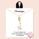 92127, GOLD DIPPED, "CHAMPAGNE" DAINTY WINE GLASS CUBIC ZIRCONIA NECKLACE