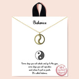 92128, GOLD DIPPED, "BALANCE" YING YANG CUBIC ZIRCONIA NECKLACE