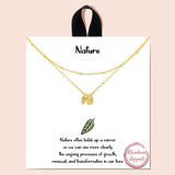 92134, GOLD DIPPED, "NATURE" DAINTY LEAF CHARM LAYERED NECKLACE