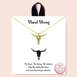 92141, GOLD DIPPED, "STAND STRONG" STEER HEAD CHARM NECKLACE