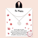 92153, RHODIUM DIPPED, "BE HAPPY" DAINTY FRESHWATER PEARL CHARM LAYERED NECKLACE