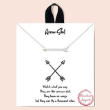 92157, RHODIUM DIPPED, "ARROW SHOT" DAINTY ARROW CUBIC ZIRCONIA NECKLACE