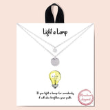92158, RHODIUM DIPPED, "LIGHT A LAMP" DAINTY CUBIC ZIRCONIA CHARM LAYERED NECKLACE