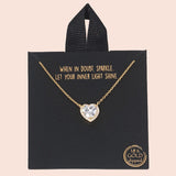 92164, GOLD DIPPED, DAINTY HEART CUBIC ZIRCONIA NECKLACE, VALENTINE'S DAY