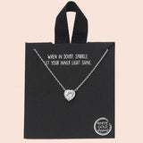 92169, RHODIUM DIPPED, DAINTY HEART CUBIC ZIRCONIA NECKLACE, VALENTINE'S DAY
