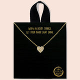92170, GOLD DIPPED, DAINTY HEART PAVE CUBIC ZIRCONIA NECKLACE, VALENTINE'S DAY