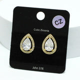 92181, TEARDROP CUBIC ZIRCONIA STUD EARRING