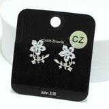 92182, FLOWER ACCENT CUBIC ZIRCONIA STUD EARRING