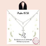 92191, GOLD DIPPED, "PSALM 18:32" DAINTY CROSS & CUBIC ZIRCONIA CHARM LAYERED NECKLACE, RELIGIOUS