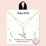 92191, GOLD DIPPED, "PSALM 18:32" DAINTY CROSS & CUBIC ZIRCONIA CHARM LAYERED NECKLACE, RELIGIOUS
