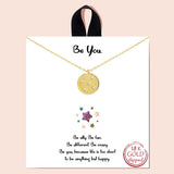 92192, GOLD DIPPED, "BE YOU" DAINTY CUBIC ZIRCONIA ROUND CHARM NECKLACE