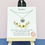 92195, GOLD DIPPED, "SUNSHINE" DAINTY ENGRAVED SUNFLOWER CHARM LAYERED NECKLACE