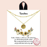 92195, GOLD DIPPED, "SUNSHINE" DAINTY ENGRAVED SUNFLOWER CHARM LAYERED NECKLACE