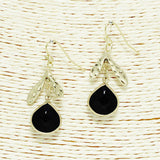 92281, SEMI PRECIOUS STONE WITH HAMMERED LEAVES EARRING