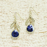 92281, SEMI PRECIOUS STONE WITH HAMMERED LEAVES EARRING