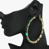 92284, 70MM RECTANGLE RHINESTONE ACCENT ROUND HOOP EARRING