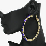 92284, 70MM RECTANGLE RHINESTONE ACCENT ROUND HOOP EARRING