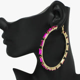 92284, 70MM RECTANGLE RHINESTONE ACCENT ROUND HOOP EARRING