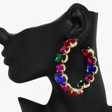 92292, 60MM OVAL ACCENT IN AND OUT RHINESTONE ROUND HOOP EARRING